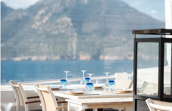 Restaurant terrace with the mountain behind