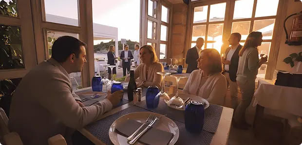 Company table in the indoor dining room