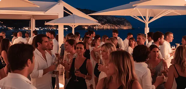 Evening party under the terrace parasols