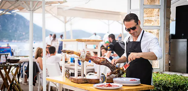Chef plating live during an event